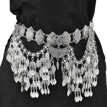 N-7812 Multi-layered Leaf Tassels Hook Hairband Vintage Silver Moon Drop Jewelry Accessories