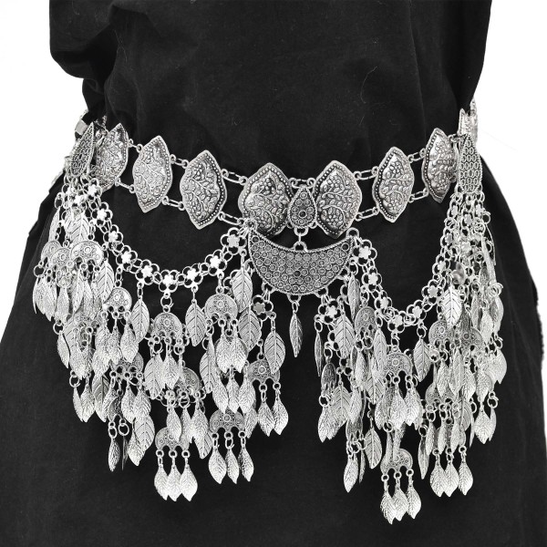 N-7812 Multi-layered Leaf Tassels Hook Hairband Vintage Silver Moon Drop Jewelry Accessories