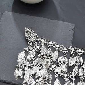 N-7812 Multi-layered Leaf Tassels Hook Hairband Vintage Silver Moon Drop Jewelry Accessories