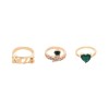 R-1570 3Pcs/Set Bohemian Vintage Gold Alloy Green Crystal Heart Snake Shape Midi Finger Rings Sets for Women Party Jewelry