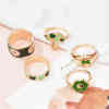 R-1571 5Pcs Set Vintage Gold Flowers Geometric Crystal  Finger Rings Sets for Women Boho Party Jewelry