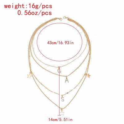 N-7813 Letter Women Necklaces Korean Multilayer Rhinestones Star Punk Chains Necklaces Jewelry