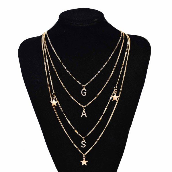N-7813 Letter Women Necklaces Korean Multilayer Rhinestones Star Punk Chains Necklaces Jewelry