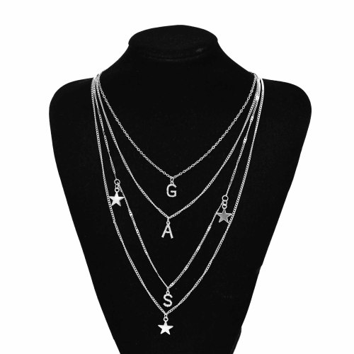 N-7813 Letter Women Necklaces Korean Multilayer Rhinestones Star Punk Chains Necklaces Jewelry