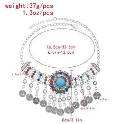 N-7815 Vintage Silver Color Metal Acrylic Beads Coin Tassel Necklaces for Women Bohemian Indian Gypsy Party Jewelry