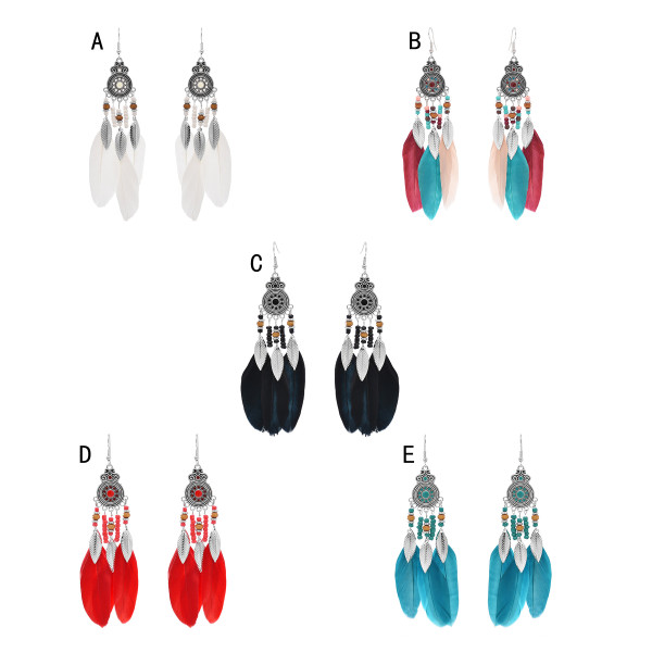 E-6484 Women Feather Earrings Bohemian Long Fringe Tassel   Dangle Earrings For Women Girls