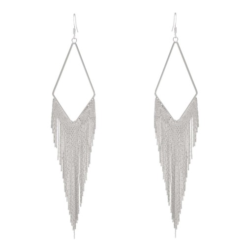 E-6485 New Fashion Gold Silver Color Metal Long Line Tassel Dangle Drop Earrings for Women Holiday Party Jewelry