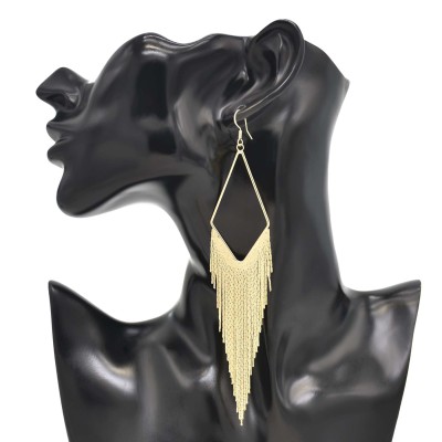 E-6485 New Fashion Gold Silver Color Metal Long Line Tassel Dangle Drop Earrings for Women Holiday Party Jewelry