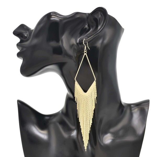 E-6485 New Fashion Gold Silver Color Metal Long Line Tassel Dangle Drop Earrings for Women Holiday Party Jewelry