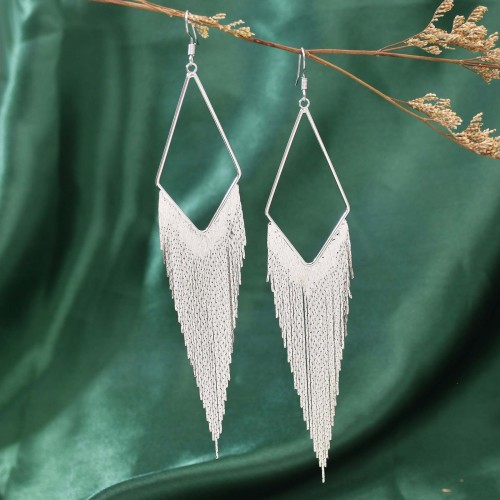 E-6485 New Fashion Gold Silver Color Metal Long Line Tassel Dangle Drop Earrings for Women Holiday Party Jewelry