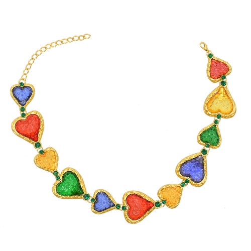 N-7817 Colorful Acrylic Heart-shaped Choker Necklace for Women Girls South Korea Fashion Lovely Neck Jewelry