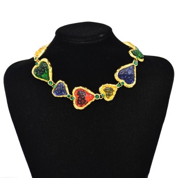 N-7817 Colorful Acrylic Heart-shaped Choker Necklace for Women Girls South Korea Fashion Lovely Neck Jewelry