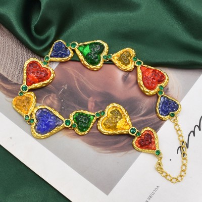 N-7817 Colorful Acrylic Heart-shaped Choker Necklace for Women Girls South Korea Fashion Lovely Neck Jewelry