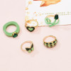 R-1573 5 Pcs/Set Bohemian Vintage Gold Alloy Green Crystal Heart-Shaped Snake Midi Ring Women's Party Jewelry Set