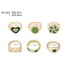 R-1572 6 PCS Ring Sets For Women Green Love Vintage Number Ring Party Finger Jewelry Sets