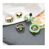 R-1573 5 Pcs/Set Bohemian Vintage Gold Alloy Green Crystal Heart-Shaped Snake Midi Ring Women's Party Jewelry Set