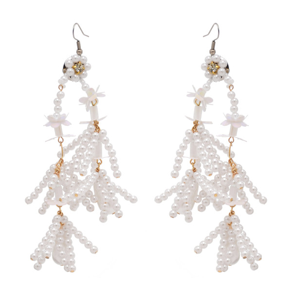 E-6489 Rhinestone Pearl Dangle Flower Pearl Chain Tassel Earring for Women Girls Shopping Party Decor Xmas Gift