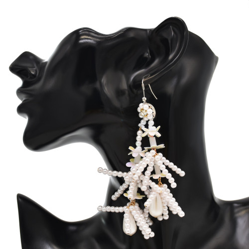 E-6489 Rhinestone Pearl Dangle Flower Pearl Chain Tassel Earring for Women Girls Shopping Party Decor Xmas Gift