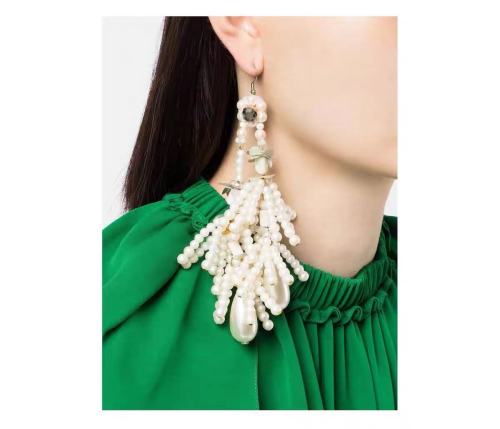 E-6489 Rhinestone Pearl Dangle Flower Pearl Chain Tassel Earring for Women Girls Shopping Party Decor Xmas Gift