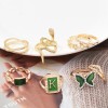 R-1574 8Pcs/Set Gold Fashion Butterfly Letter Geometric Rhinestone Ring for Women