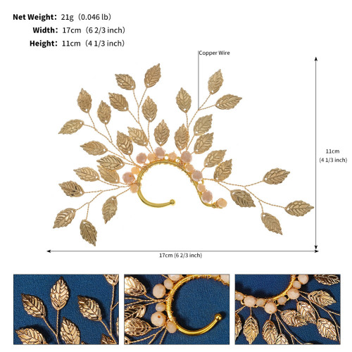 E-6490 1PC Exaggerated Vintage Leaf Type Earhole Free Crystal Earbone Clip Handmade Earrings Suitable for Women's Party Jewelry Gift