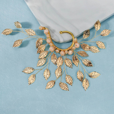 E-6490 1PC Exaggerated Vintage Leaf Type Earhole Free Crystal Earbone Clip Handmade Earrings Suitable for Women's Party Jewelry Gift