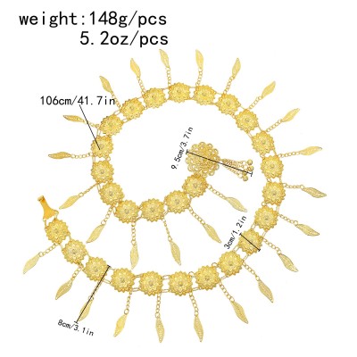 N-7822 Indian Gold Metal Flower Leaf Tassel Belly Chains for Women Dance Party Body Jewelry Accessories