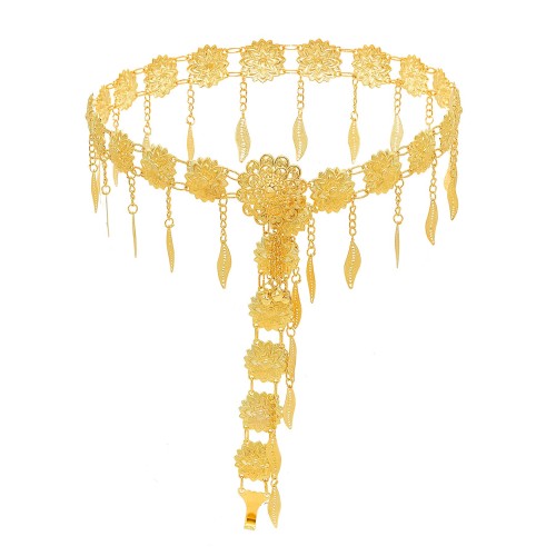 N-7822 Indian Gold Metal Flower Leaf Tassel Belly Chains for Women Dance Party Body Jewelry Accessories