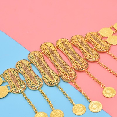 N-7823 Coin Tassel Rhinestone Hollow Carved Dress Body Chain Dancing Belly Chain Boho Ethnic Waist Chains for Women Girls