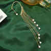 E-6492 New Elegant Women Pearl Ear Cuff Without Pierced Long Tassel Clip on Earrings Holiday Party Jewelry Gift