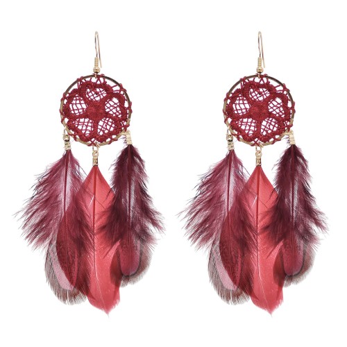 E-6493 6 Colors Bohemian Style Long Feather Earrings for Women