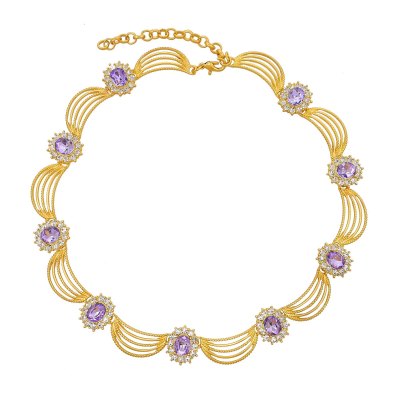 N-7824 Rhinestones Chokers Necklaces For Women Statement Charms Glossy Metal Baroque Necklaces Jewelry