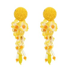 E-6495 Handmade Resin Beads Big Yarn Flower Dangle Earrings for Women Bohemian Holiday Party Jewelry Gift