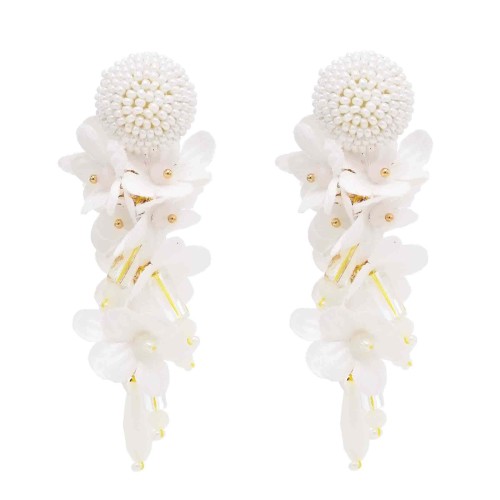 E-6495 Handmade Resin Beads Big Yarn Flower Dangle Earrings for Women Bohemian Holiday Party Jewelry Gift
