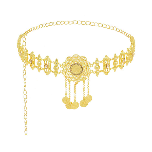 N-7827 Coin Tassel Rhinestone Hollow Flower Body Chain Dancing Belly Chain Boho Ethnic Waist Chains for Women Girls
