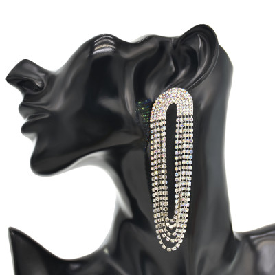 E-6499  Luxury Exaggerated Large Crystal Rhinestone Long Tassel Pendant Earrings Ladies Nightclub Party Wedding Jewelry Gifts