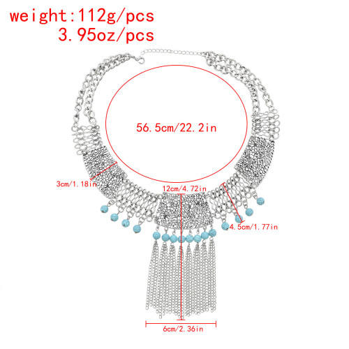 N-7831 Fashion Women's Retro Gold Silver Crystal Tassel Pendant Necklace Gypsy Indian Women Party Jewelry