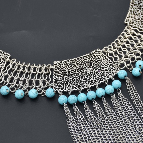 N-7831 Fashion Women's Retro Gold Silver Crystal Tassel Pendant Necklace Gypsy Indian Women Party Jewelry