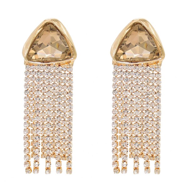 E-6500 Gold Long Rhinestone Chains Triangle Big Crystal Geometric Earrings for Women Girls