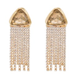 E-6500 Gold Long Rhinestone Chains Triangle Big Crystal Geometric Earrings for Women Girls
