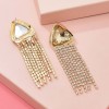 E-6500 Gold Long Rhinestone Chains Triangle Big Crystal Geometric Earrings for Women Girls