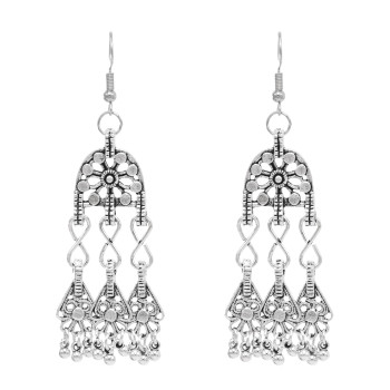 E-6503 Women Boho  Antique Silver Gypsy Indian Tribal Ethnic Dangle Earrings