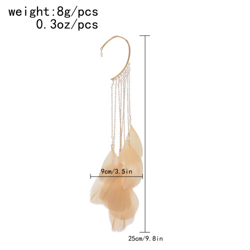 E-6504 Fashion New Elegant Women's Feather Earrings Without Perforations Long Tassel Chain Earrings Holiday Party Jewelry Gifts