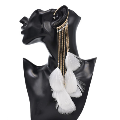 E-6504 Fashion New Elegant Women's Feather Earrings Without Perforations Long Tassel Chain Earrings Holiday Party Jewelry Gifts