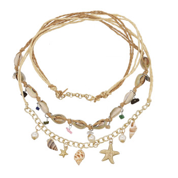 Ethnic Beach Natural Sea Shell Starfish Conch Pearl Rope Chain Necklace Choker For Women Girl Vacation Traveling Jewerly