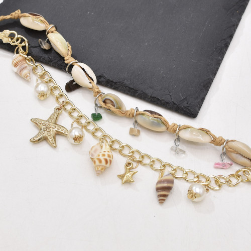 Ethnic Beach Natural Sea Shell Starfish Conch Pearl Rope Chain Necklace Choker For Women Girl Vacation Traveling Jewerly