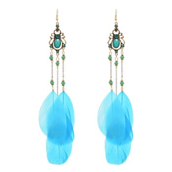 E-6505 Long Drop Earrings For Women Exaggerated Feather Pendant Vintage Bohemian Ethnic Indian Jhumka Earrings