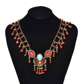 N-7848 Turquoise Pendant Necklaces For Women Bohemian Ethnic Stone Tassels Statement Chains Necklace