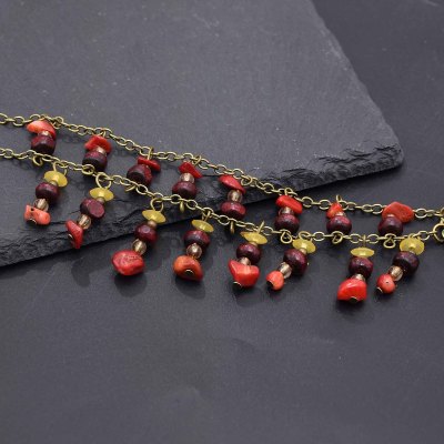 N-7848 Turquoise Pendant Necklaces For Women Bohemian Ethnic Stone Tassels Statement Chains Necklace