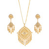 N-7847 Gold Bohemian Rhinestone Flower Leaf Tassel Necklace Ethnic Stud Earring Set for Women Girls Birthday Gift Vacation Jewelry